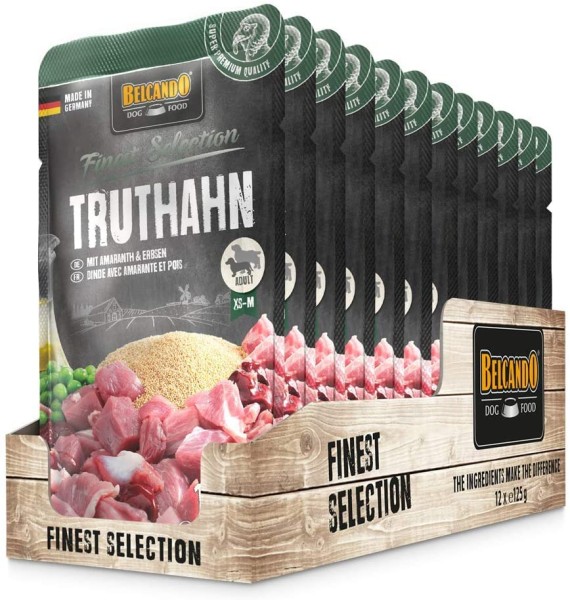 Belcando Frischebeutel [12x125g Truthahn mit Amaranth & Erbsen] | Nassfutter für Hunde | Feuchtfutter Alleinfutter im Einzelportionsbeutel