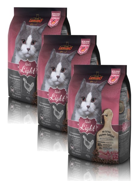 Katzen Trockenfutter - 3x Adult Light für Katzen mit Übergewicht 400g - Leonardo Katzenfutter