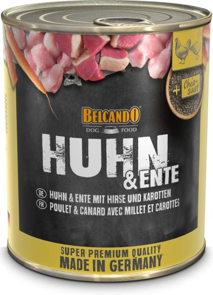 Belcando Super Premium Dose [6x800g Huhn & Ente mit Hirse & Karotten] | Nassfutter für Hunde | Feuchtfutter Dose | Alleinfutter für Hunde Aller Rassen