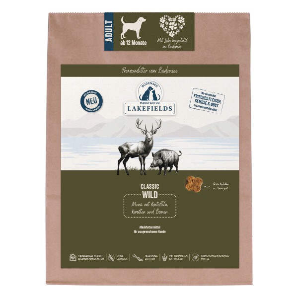 Lakefields Premium Trockenfleisch-Menü Wild Trockenfutter mit Pastinaken, Karotten und Heidelbeeren