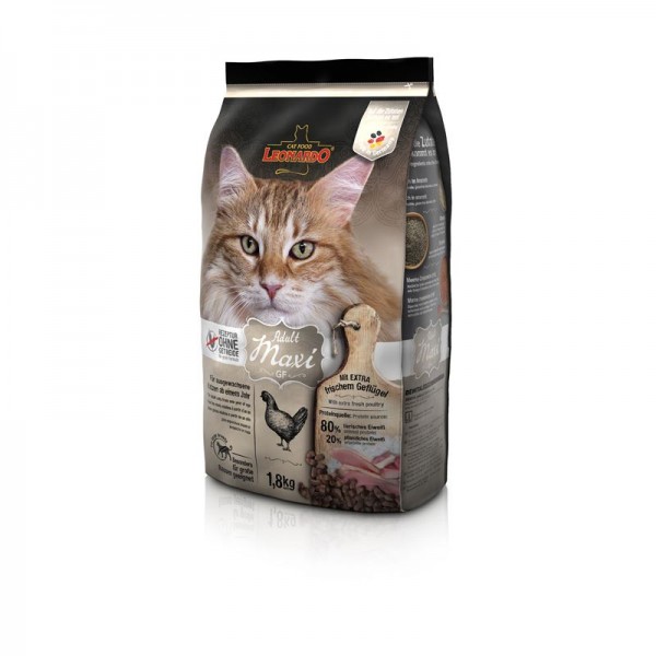 Katzen Trockenfutter - Adult GF Maxi mit Geflügel 1,8 Kg - Getreidefrei - Leonardo Katzenfutter 