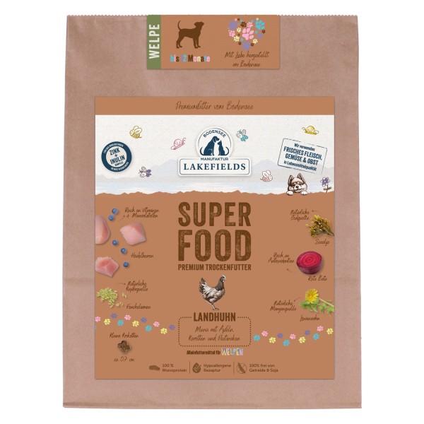 Lakefields Premium SUPERFOOD HUHN für Welpen, die Trockenfutter-Sensation für Ihren Hund