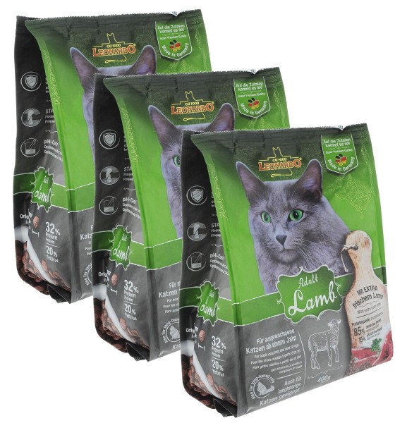 Katzen Trockenfutter - 3x Adult Lamb mit Lamm und Reis 300g - Leonardo Katzenfutter -leichtverdaulich