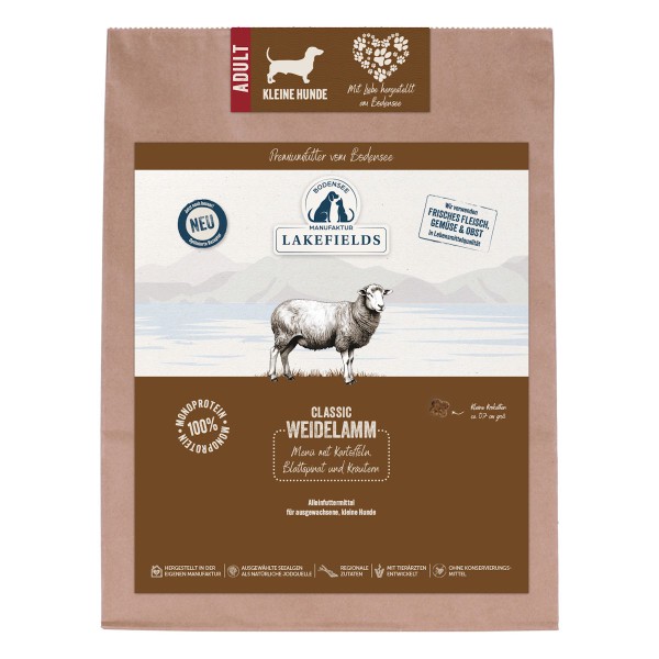 Lakefields Premium Trockenfleisch-Menü Lammfleisch FÜR KLEINE HUNDE mit Kartoffeln Blattspinat Kräuter