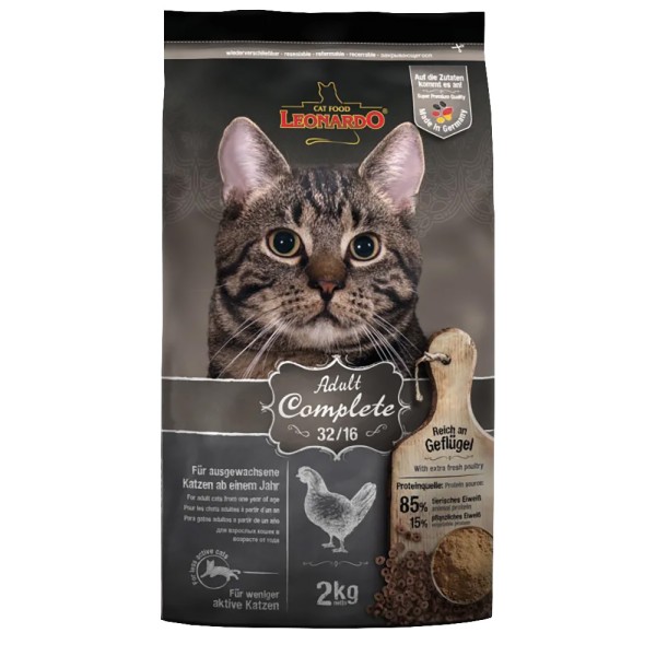 Katzen Trockenfutter - Adult Complete 32/16 mit Geflügel 2Kg - Leonardo Katzenfutter - leichtverdaulich