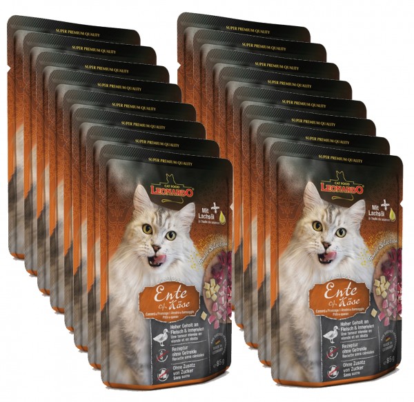 Leonardo Ente + Käse, 16x85g Nassfutter für Katzen im Frischebeutel