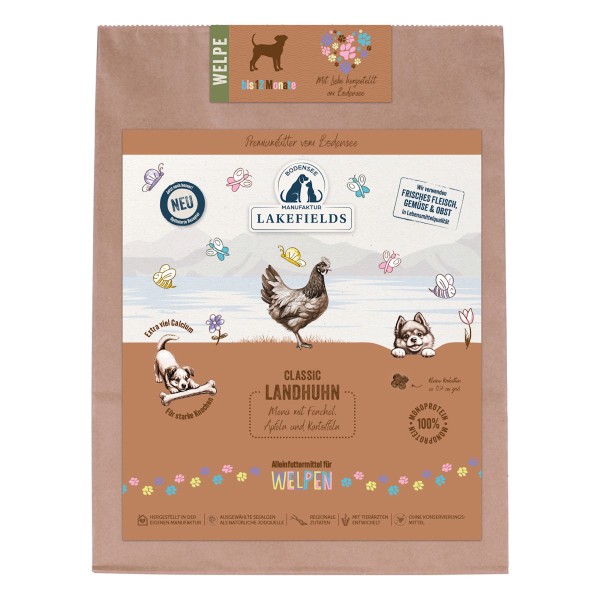 Lakefields Premium Trockenfleisch Menü Welpen Landhuhn, Fenchel, Äpfeln und Kartoffeln für Welpen