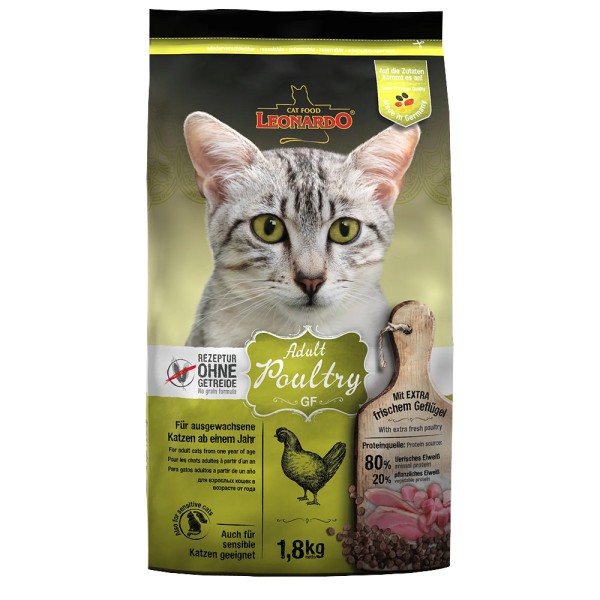 Katzen Trockenfutter - Adult GF Poultry mit Geflügel 1800g - Getreidefrei - Leonardo Katzenfutter 