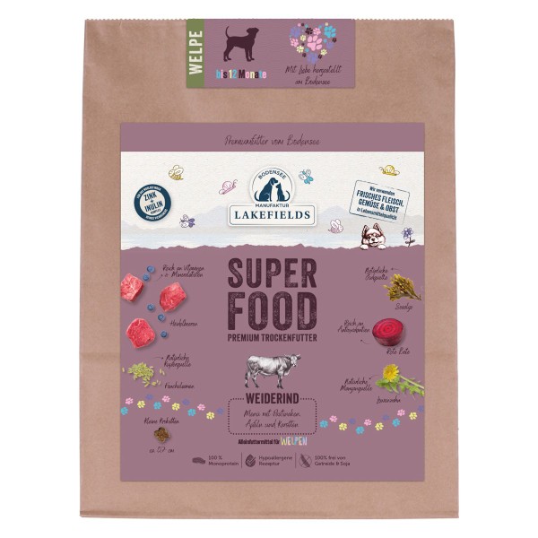 Lakefields Premium SUPERFOOD RIND für Welpen, die Trockenfutter-Sensation für Ihren Hund