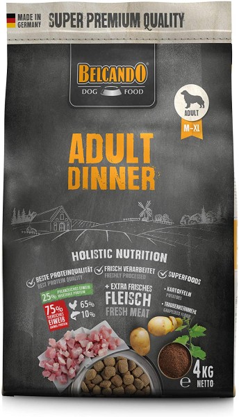 Belcando Adult Dinner Hundefutter 4kg | Trockenfutter für Hunde | Alleinfuttermittel für ausgewachsene Hunde Aller Rassen ab 1 Jahr