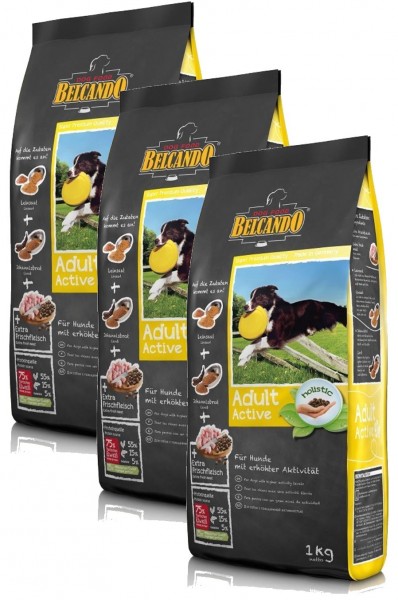 Hunde Trockenfutter - Adult Active mit Geflügel 3x 1kg - Belcando Aktivfutter