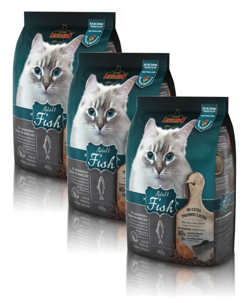 Katzen Trockenfutter - 3x Adult Fish mit Fisch & Reis 300g - Leonardo Katzenfutter - leichtverdaulich